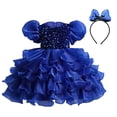 thumbnail image 4 of Vestido de niña, vestido de princesa, mangas abullonadas, vestido de terciopelo con lentejuelas, disfraz de baile del Día del Niño 61, 4 of 6