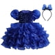 thumbnail image 2 of Vestido de niña, vestido de princesa, mangas abullonadas, vestido de terciopelo con lentejuelas, disfraz de baile del Día del Niño 61, 2 of 6