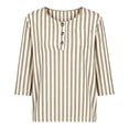 thumbnail image 5 of MaFYtyTPR Women's V-Neck Striped 3/4 Sleeve Tops Casual Relaxed Button Blouse for Spring Summer Daily Wear Khaki M, 5 of 6