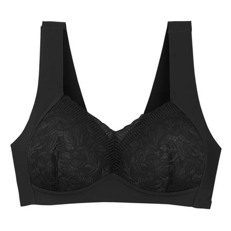 Everyday Bra Women Plus Size Comfortable Breathable Bra Underwear No Underwire V-Neck Seamless Bra Feature Hook and Eye Closure Balconette Bra Style Y-398   Black M