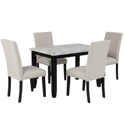 Faux Marble 5 Piece Dining Set Dining Table Set With 4 Thicken Cushion Dining Chairs Home Furniture Kitchen Table And Chairs Industrial Style Table Chairs 5 Piece Kitchen Dining Table Set White Walmart Com