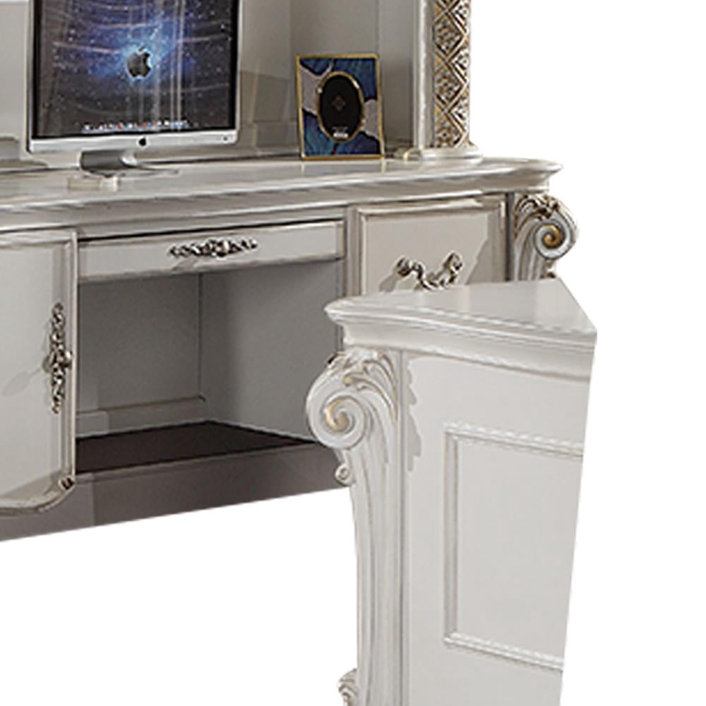 ACME Vendome Wooden Computer Desk and Hutch in Antique Pearl