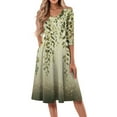 thumbnail image 2 of SAATLERI Summer Dresses for Women 2025 3/4 Length V Neck Floral Print Sun Dresses for Women 2025 Vacation Flowy Swing A-Line Cocktail Casual Midi Dress, 2 of 4