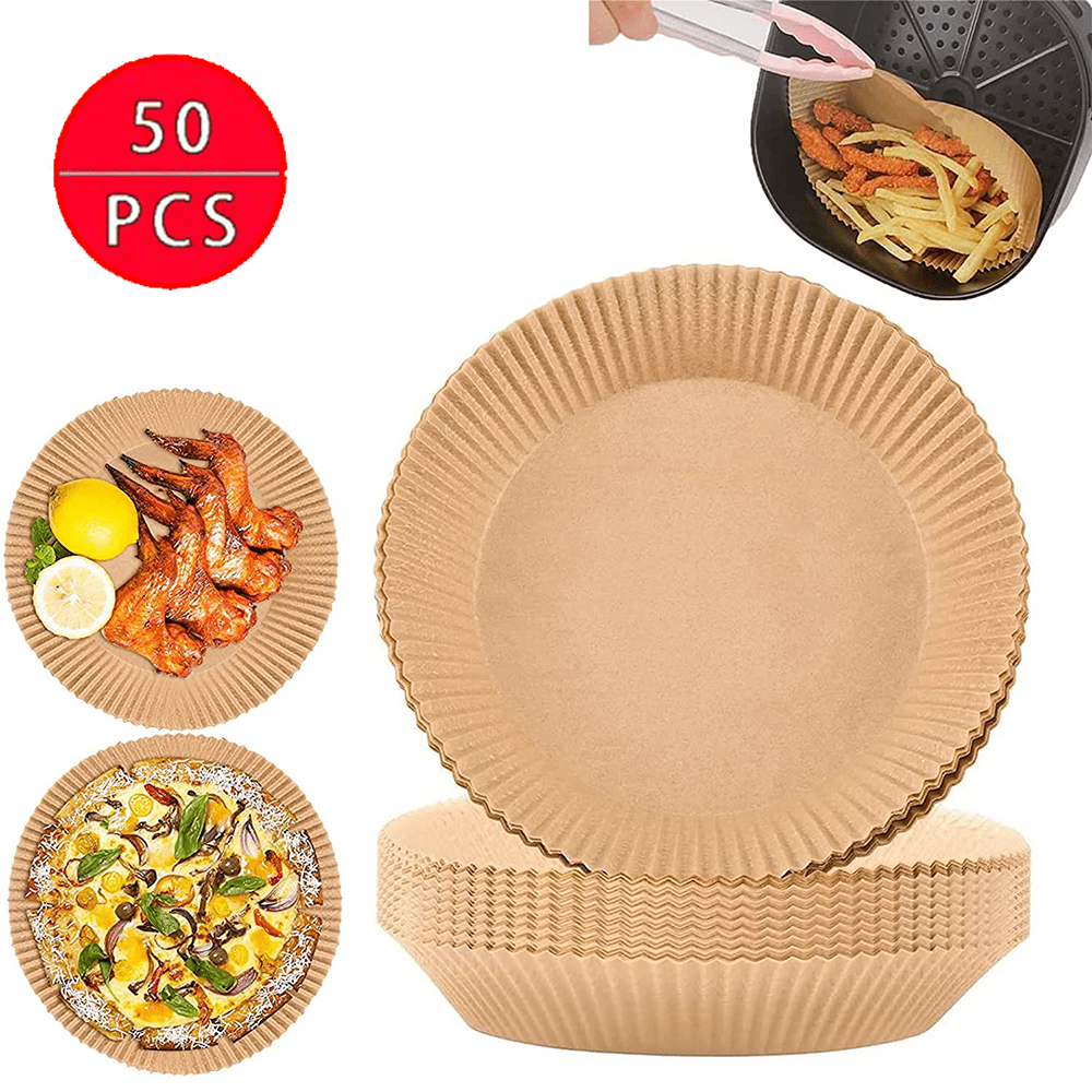 Air Fryer Disposable Paper Liners 6.3Inch Non-Stick Parchment Paper Unbleached Round Baking Sheets For Roasting Microwave Oven Steamer 50Pcs 