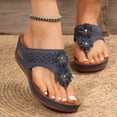 thumbnail image 2 of Platform Flip Flops for Women Bohemian Flower Hollow out Orthopedic Sandals Comfy Arch Support Footbed Slides Wedges Heels Slip on Beach Shoes Blue Size 8, 2 of 5