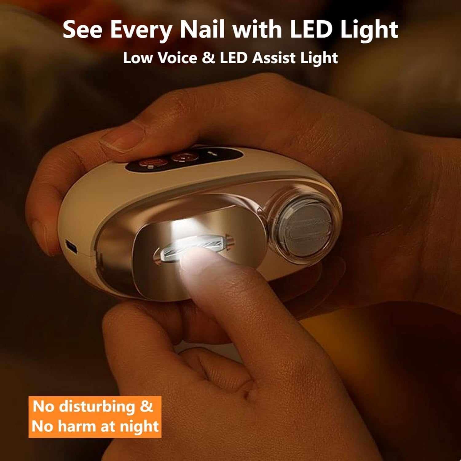 Multi-Functional Electric Nail Trimmer, 3 in 1 Automatic Electric Nail Clipper, Baby Nail Trimmer, with LED Light & Nails Scraps Storage (Orange*2PCS)