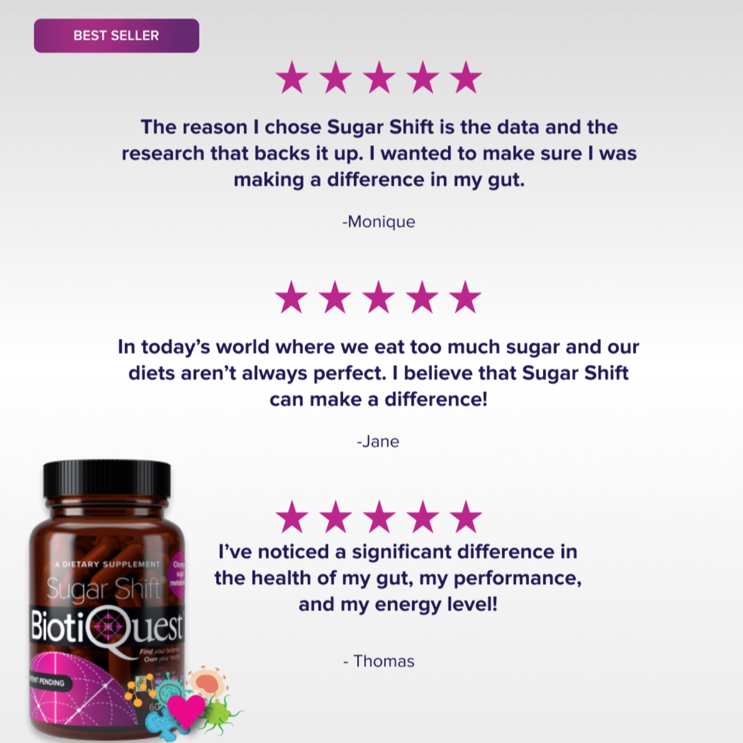 BiotiQuest® Sugar Shift® Probiotic Digestive Health Supplement for Women and Men, 60 Ct