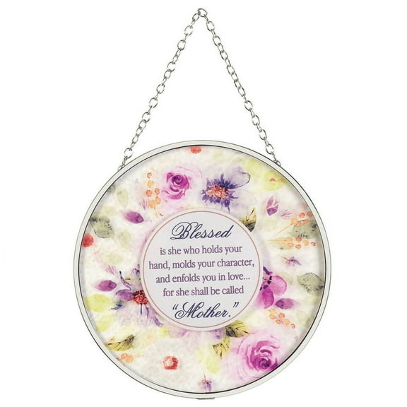 Dicksons Blessed Mother Purple Floral 6 x 6 Glass Sun Catcher with Suction Cup