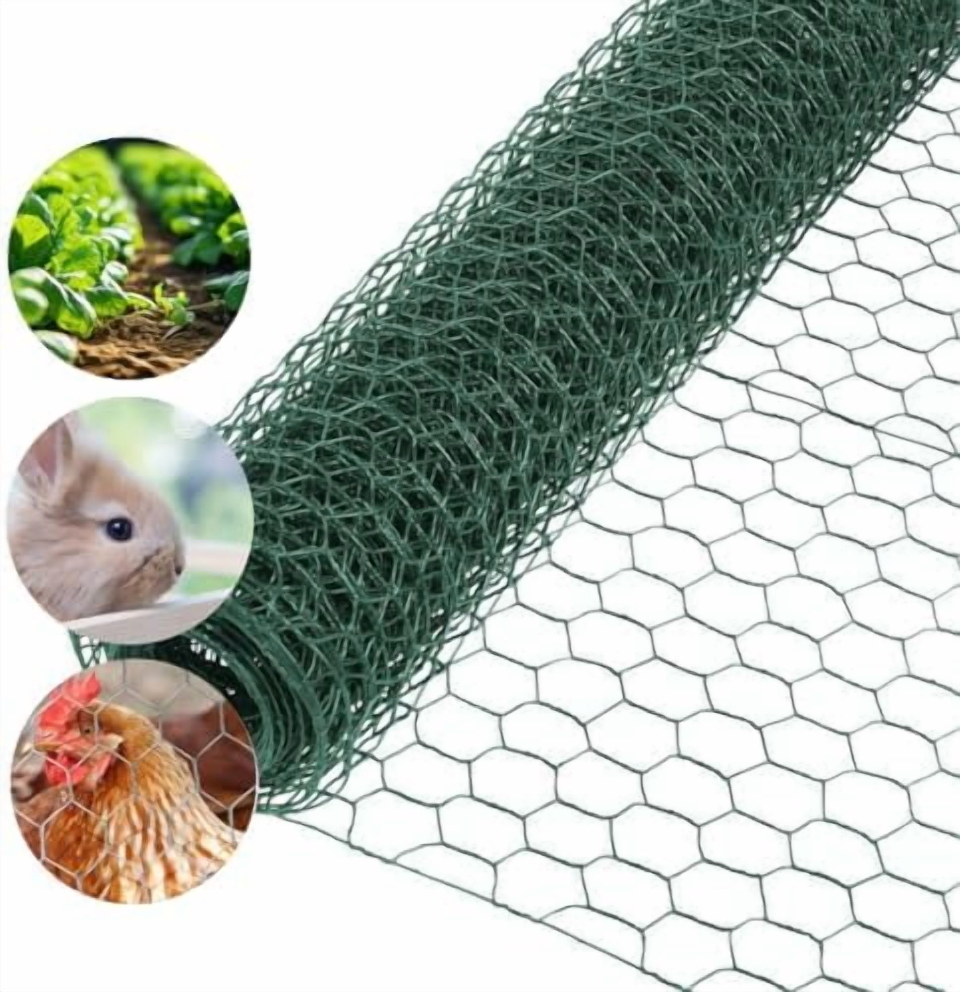 Garden Poultry Green Chicken Wire PVC Coated Hexagonal Wire Mesh Roll Animal Fence 3m x 400mm Garden Netting Fencing for Pet Rabbit Chicken with Gloves & 50Pcs Cable Ties