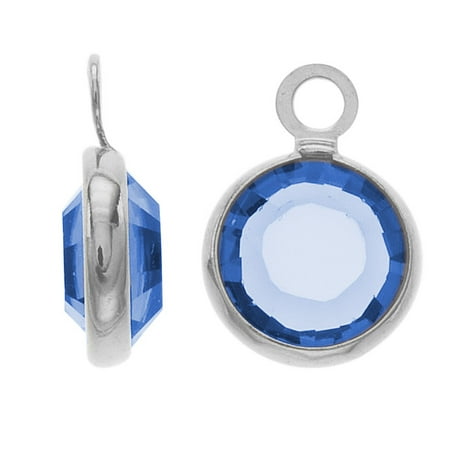 Rhodium Plated Charm - SWAROVSKI ELEMENTS Rhodium Plated Channel Crystal Charm Sapphire 10mm (8)