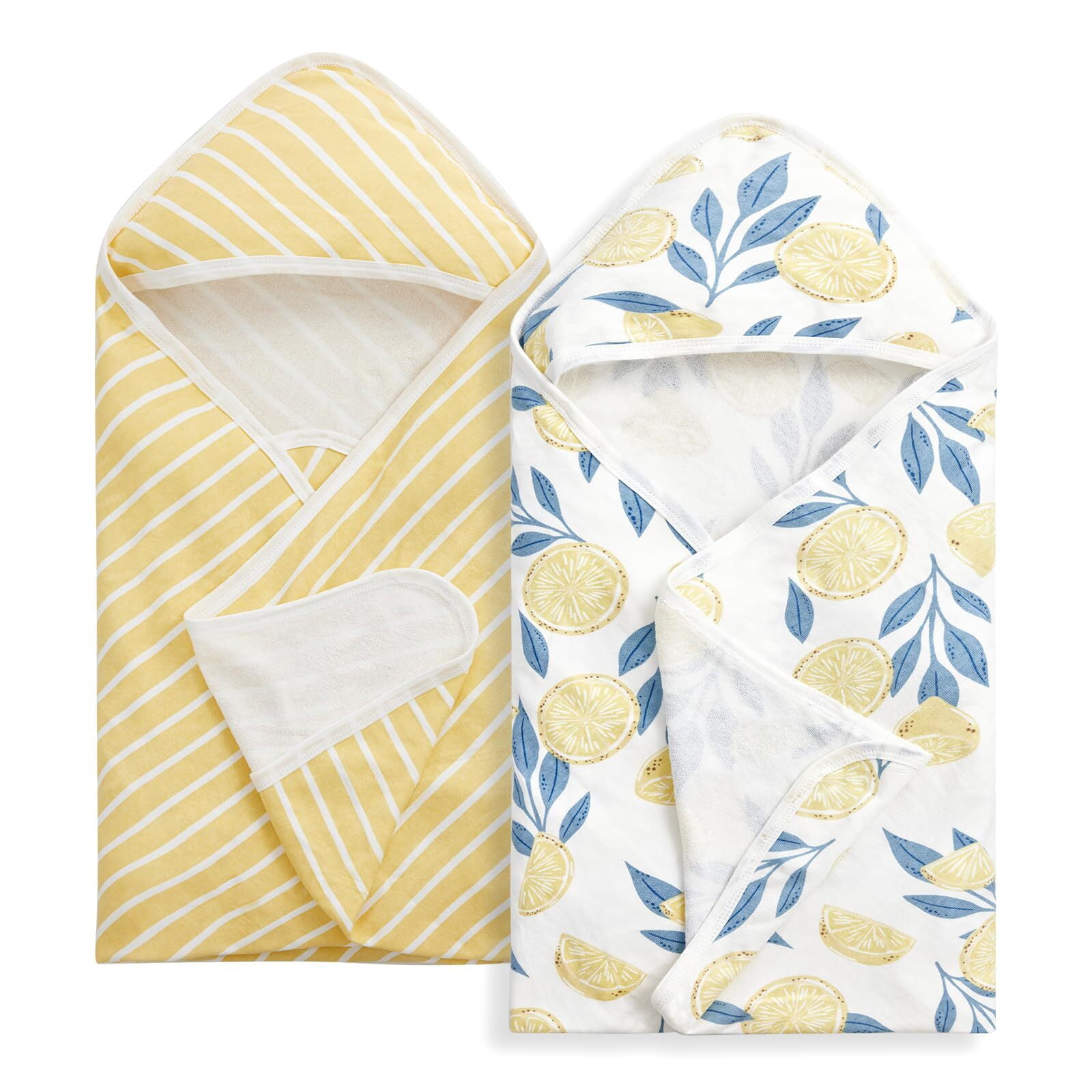 Momcozy Hooded Baby Towel, 2 Pack Baby Bath Towel Set with Large 35 X 35 Inch, Super Soft Cotton and Hooded Towel for Newborn, Toddler and Kid, Lemon Leaves