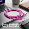 thumbnail image 2 of Powertek Neon Pink Silicone USB-A to USB-C Cable, 6ft Fast Charge & Sync Cord, Durable Tangle-Free Design for USB-C Devices, 2 of 6