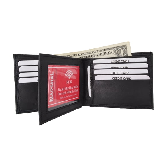 RFID Blocking Premium Soft Leather Men's Multi-Card Compact Center Flip Bifold Wallet Croco Black