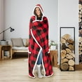 thumbnail image 1 of Safdie & Co. Premium Hoodzy Wearable Hooded Throw Blanket Buffalo Plaid Red and Black with Sherpa, 1 of 6