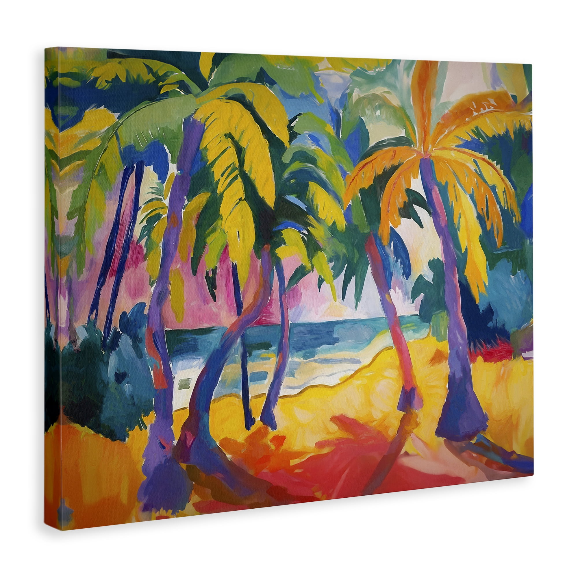 Stupell Industries Tropical Palm Paradise Coastal Painting Gallery Wrapped Canvas Art Print Wall Art, 20 x 16