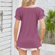 thumbnail image 4 of Camiseta de mujer Cuello cuadrado Color puro Volantes Manga corta Blusa superior para viajes de verano Púrpura oscuro L, 4 of 6