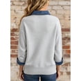 thumbnail image 2 of Women's Drop Shoulder Denim Patchwork Sweater Loose Fit Long Sleeve Knit, 2 of 5