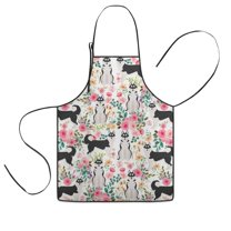 Husky Dog Flower Floral Kids Aprons for Girls and Boys,Adjustable Neck Strap Toddler Aprons for Kids Cooking Baking