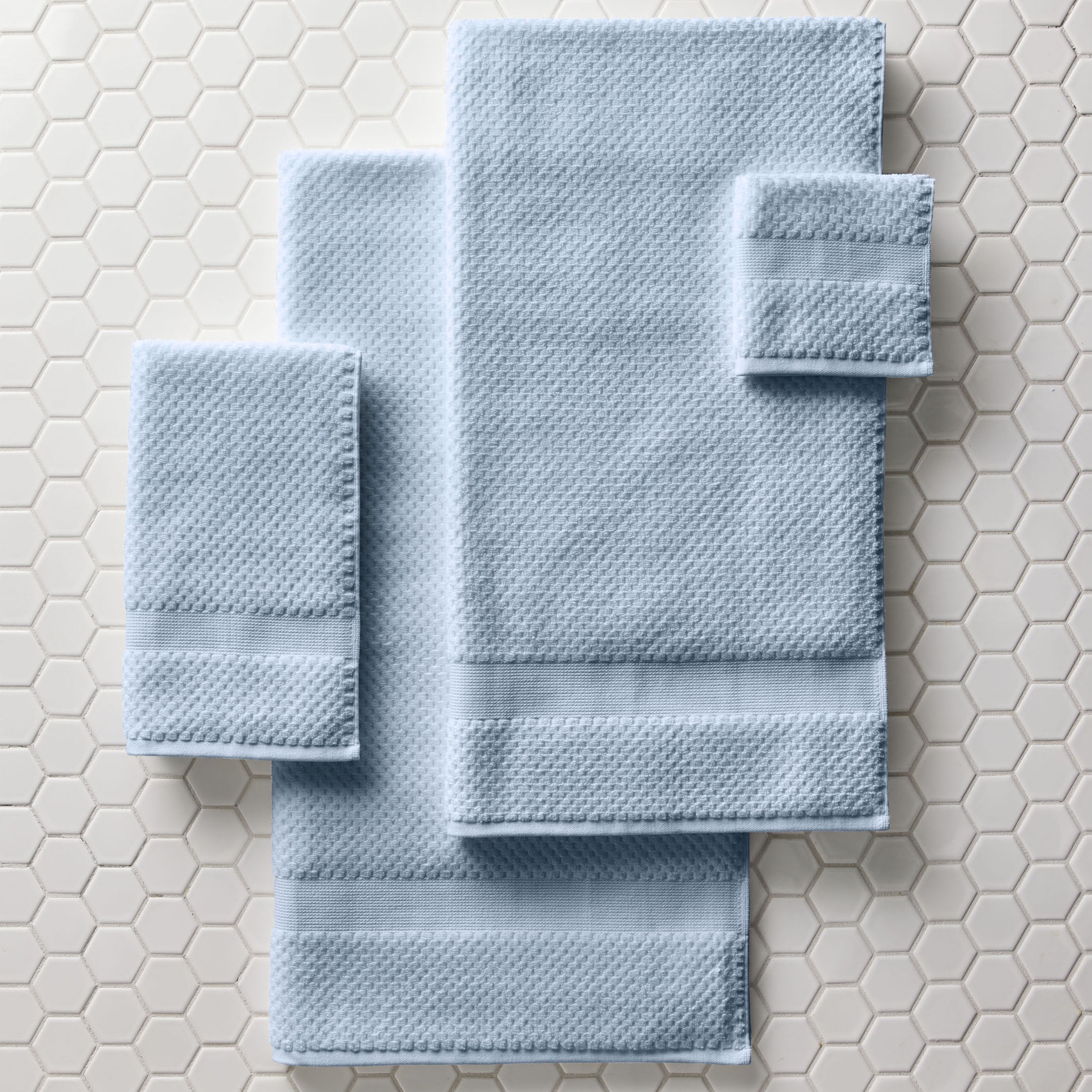 Better Homes & Gardens Signature Soft Cotton Popcorn Textured 6 Piece Bath Towel Set,Blue Water