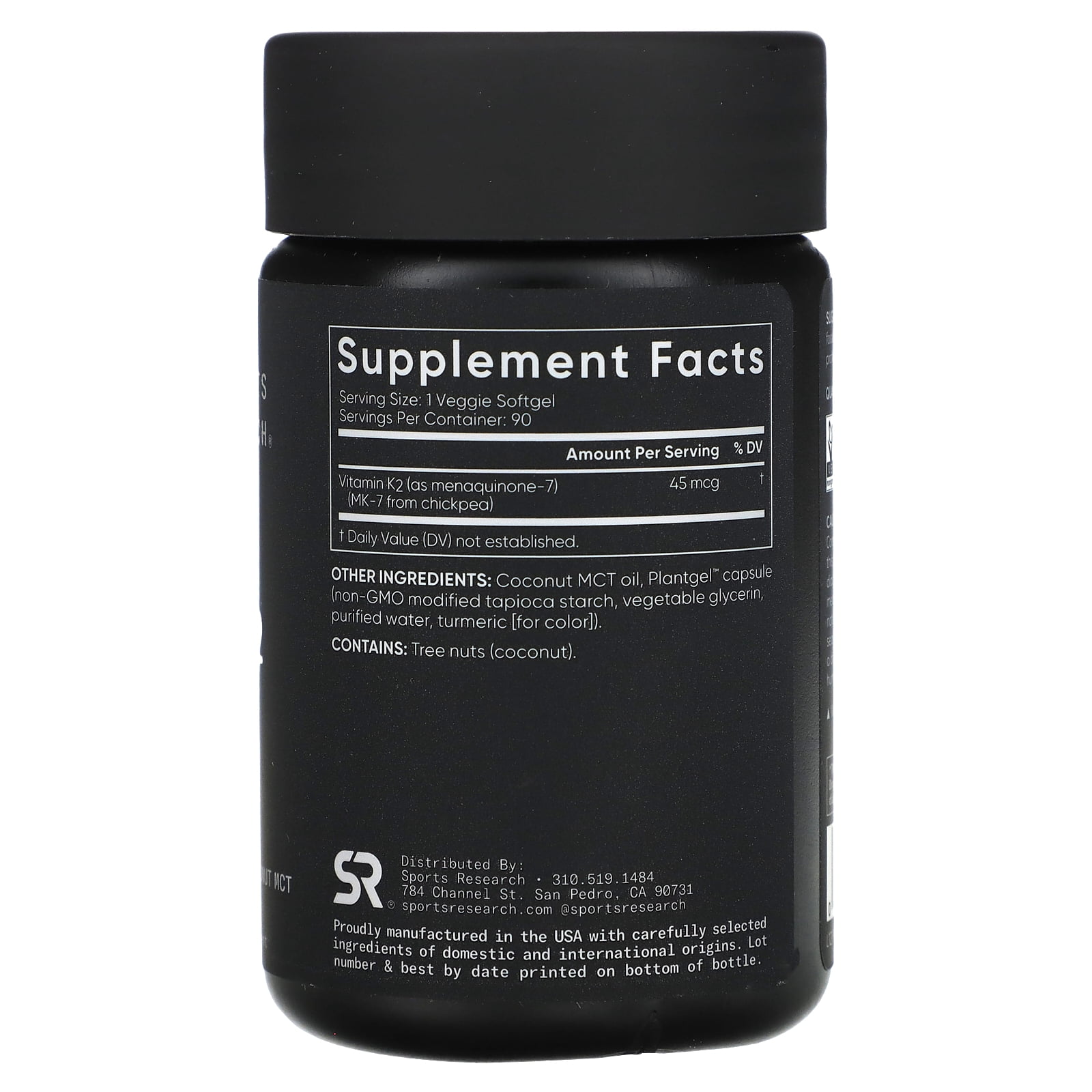 Sports Research Vitamin K2, Low Dose, 45 mcg, 90 Veggie Softgels