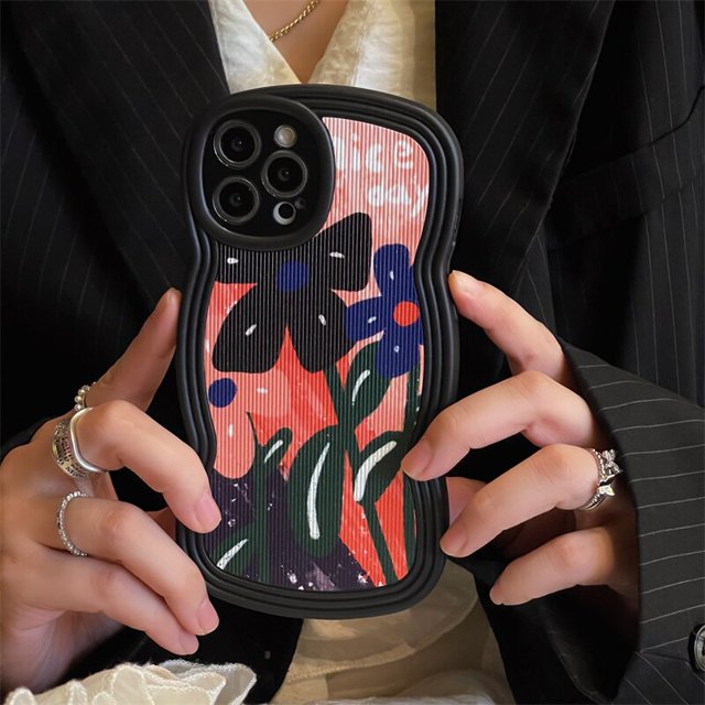Funda de teléfono ondulada con pintura de flores retro, funda de silicona, fundas bonitas a prueba de golpes, piel sintética para iPhone 14 Plus 11 12 13 Pro Max zhangyuxiang LED