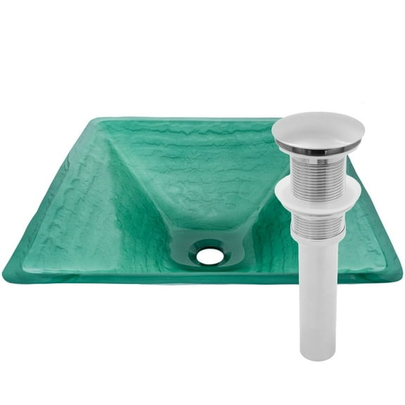 Novatto TIS-286GBN Sauna Frosted Green Square Glass Vessel Bathroom Sink with Brushed Nickel Drain