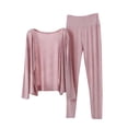 thumbnail image 2 of YHAJDS Womens Pajama Set Solid Color Long Sleeve Open Front Cardigan and Lounge Pants Sleep Set, 2 of 5