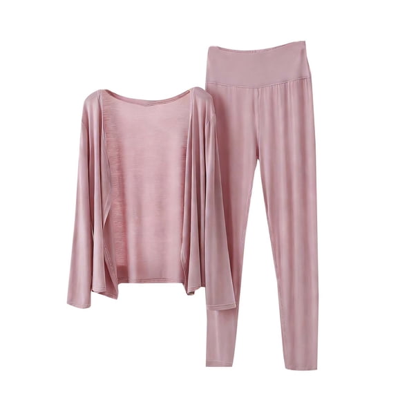 Womens 2 Piece Lounge Sets Pajamas Modal Long Sleeve Open Front Cardigan Top High-waisted Pants Loungewear Set