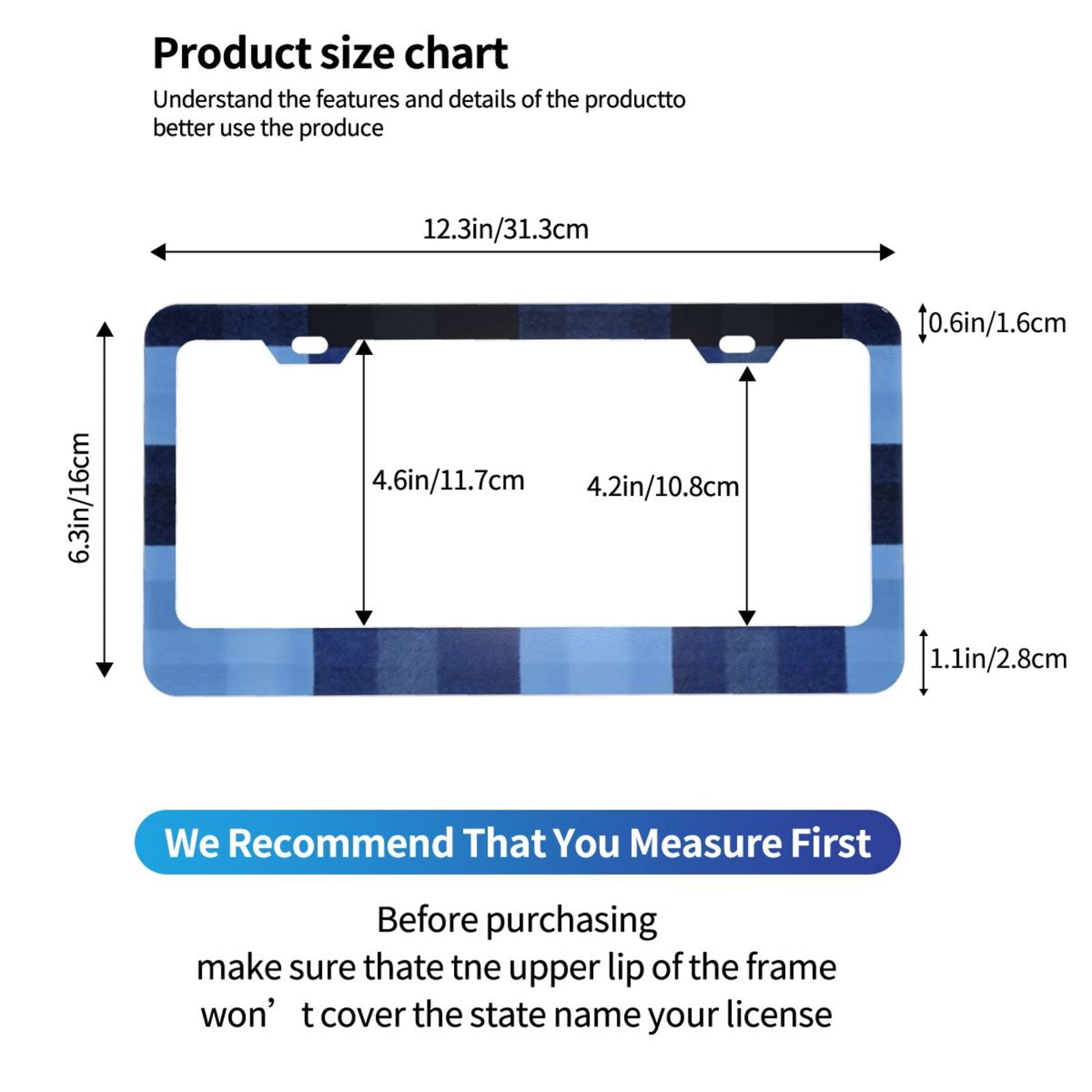 License Plate Frame With Screw Caps 2 Pack Car Plate Frame Front And Rear Rust-Proof Universal Car Tag Holder Cornflowerblue Buffalo Plaid Check Tartan Scotland_1