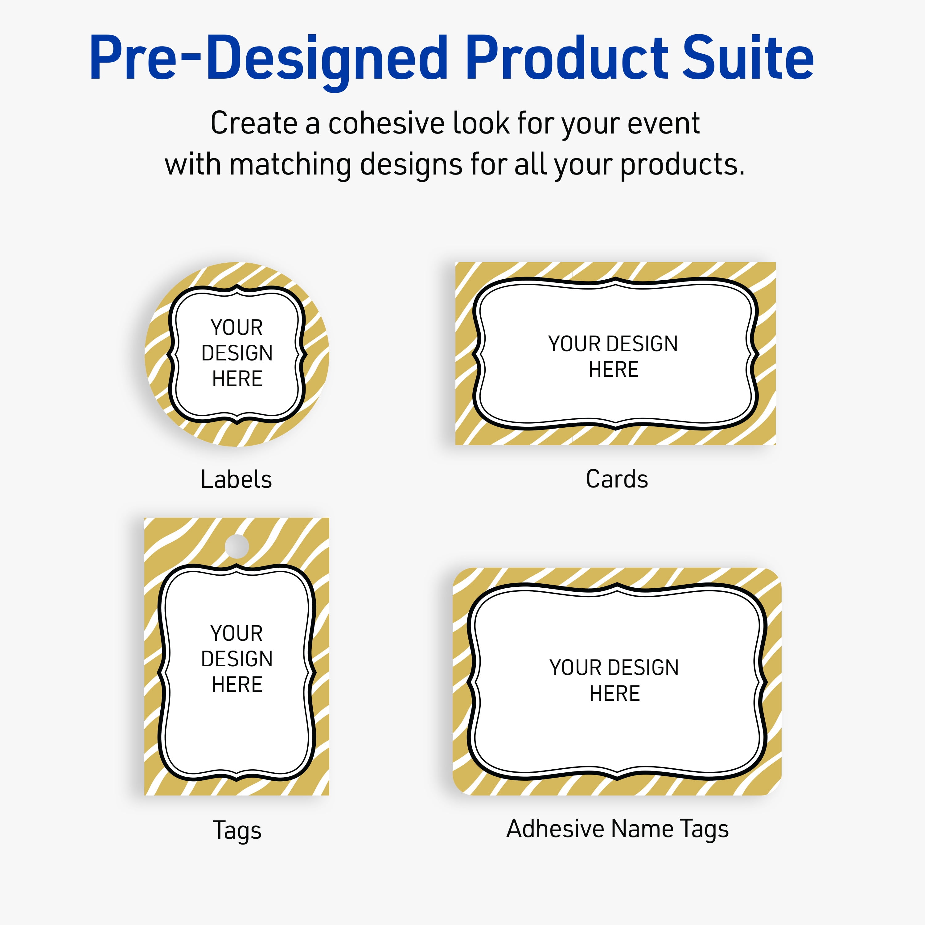 Avery Square Labels, 3" x 3", Gold Zebra Pattern Design, Glossy