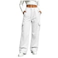 thumbnail image 2 of Womens' Sweat Pants Ndbuld Women's Casual Solid Color Drawstring Elastic Waist Sweatpants Cuffed Side Pockets Pants White S, 2 of 7
