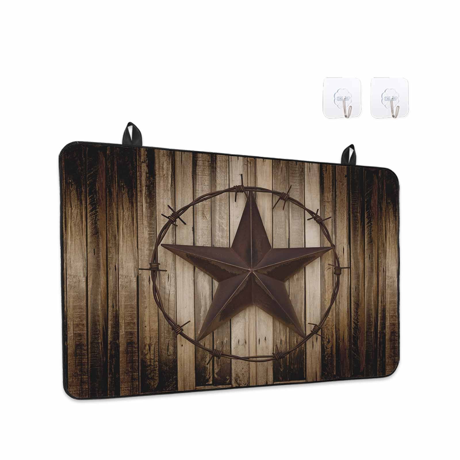 Western Star Retro Stove Top Cover for Electric Stove, Heat-proof & Non Slip Glass Top Stove Cover Protector, Vintage Brown Wood Barn Kitchen Flat Cooktop Rubber Mat 24x21 Inches