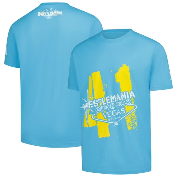 Men's WWE Authentic Blue WrestleMania Trendy Welcome Sign T-Shirt