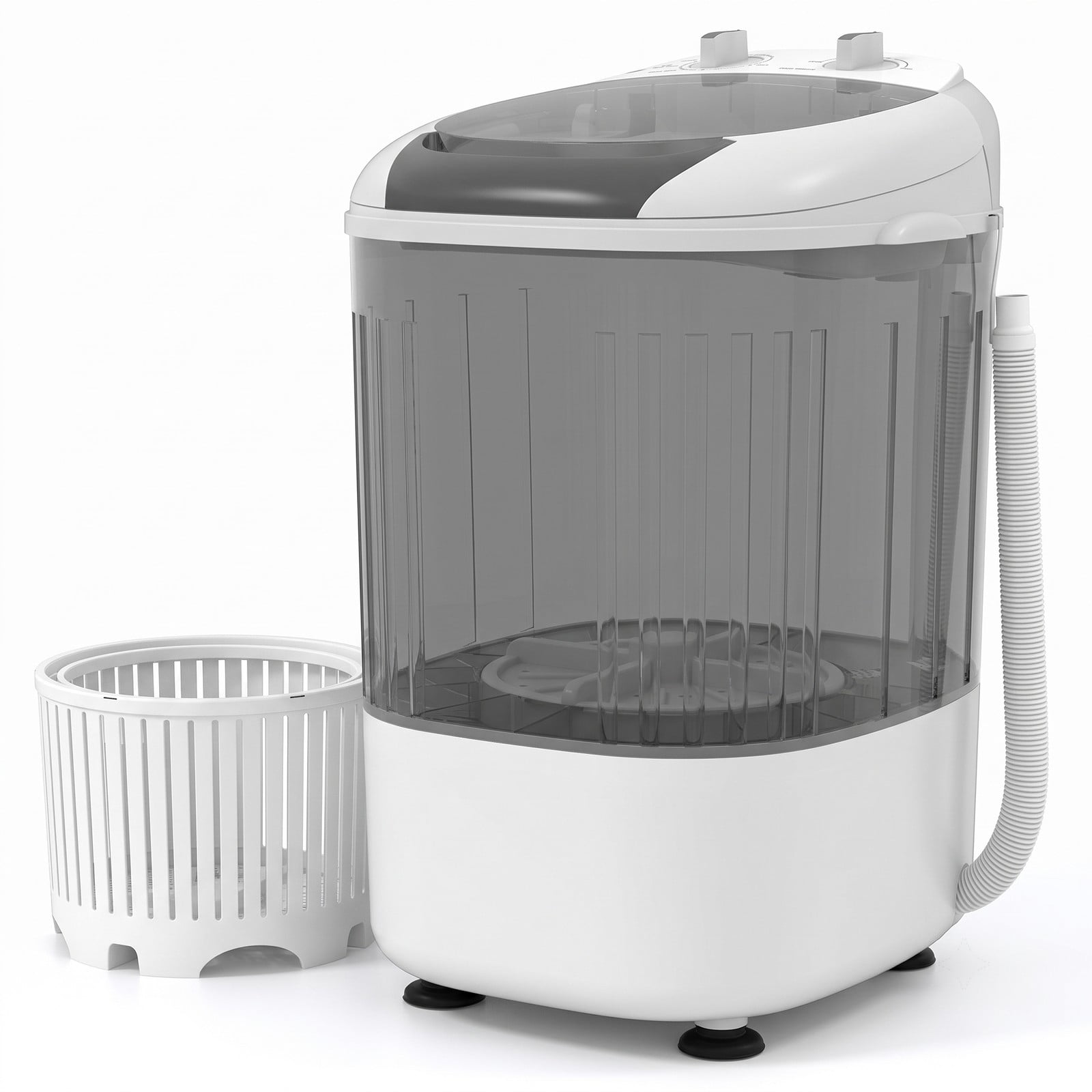 RUIE Portable Mini Semi-Automatic Washing Machine with Spin Dryer Tub, Drain Hose and Inlet Hose Kit, 5.5 lbs Compact Top Load Laundry Washer for Apartment Dorm, Gray
