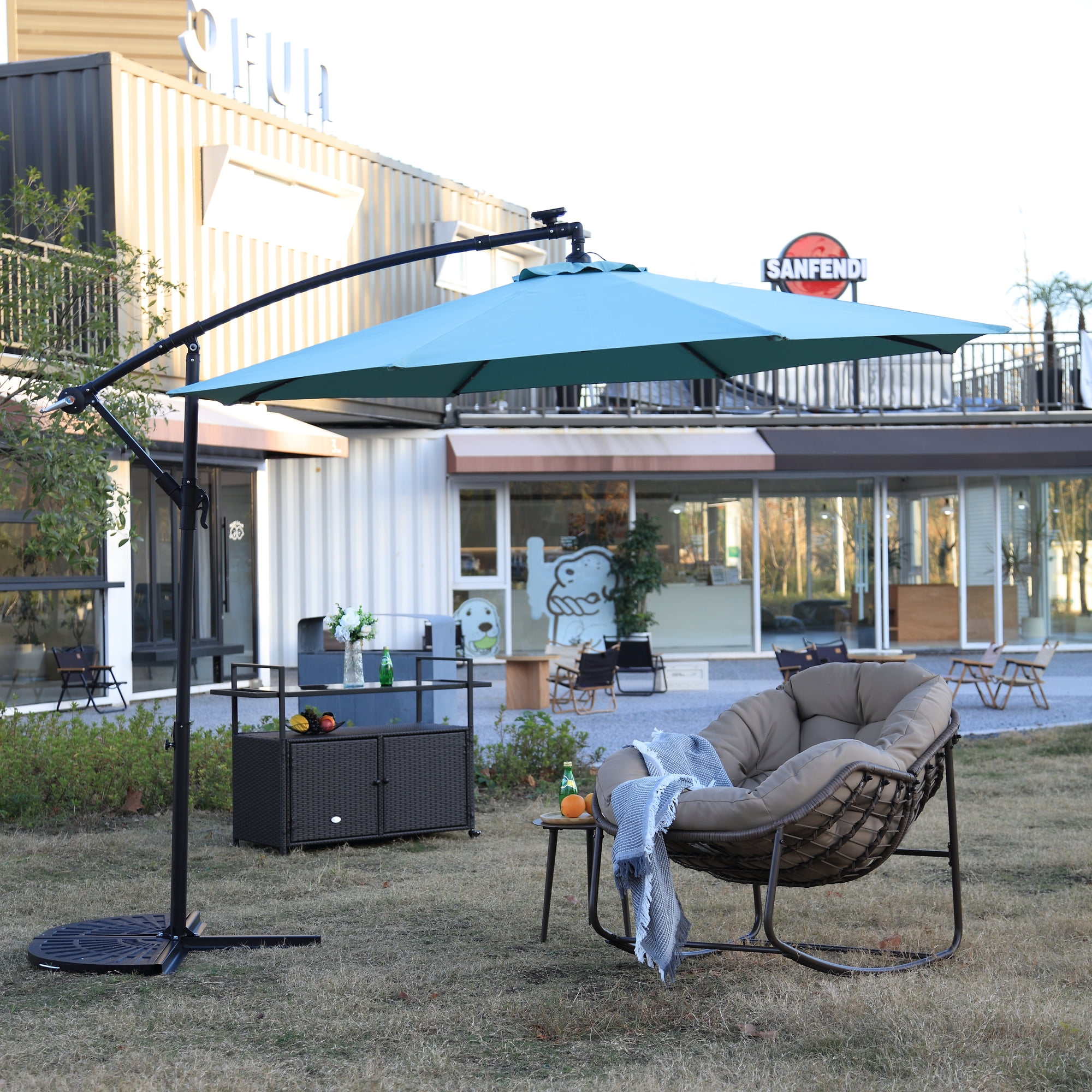 Sumdeal 10ft Solar LED Offset Hanging Market Patio Umbrella for Backyard, Poolside, Lawn and Garden, Outdoor Table Umbrella with Easy Tilt Adjustment, Durable Polyester Shade, Sturdy 8 Ribs