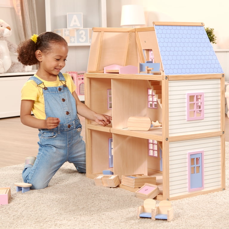Melissa & Doug Modern Wooden Multi-Level Dollhouse With 19 pcs