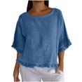 thumbnail image 1 of Plebaso Women's Cotton Linen T-Shirts Ruffle Sleeve Crew Neck Tee Shirts Solid Color Lightweight Tees Tops, 1 of 7