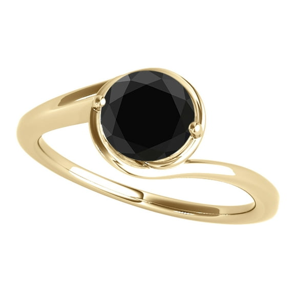 1 Carats Black Round Diamond Engagement Ring 18K Solid Yellow Gold