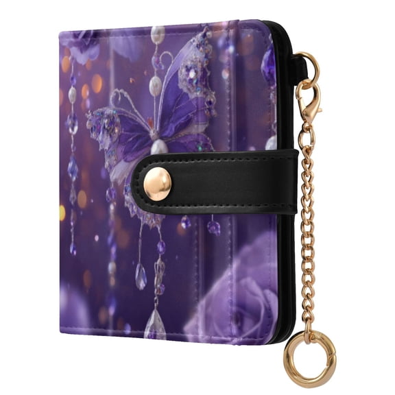 Womens Wallet PU Leather Bifold Small Purse with RFID Blocking Credit Card Holder Purple Butterfly Pattern