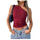 thumbnail image 1 of Blusa Asimétrica de Punto Fruncido con un Hombro Al Descubierto para Mujer, Estilo Y2K, Verano 2025 Vino Tinto XS, 1 of 10