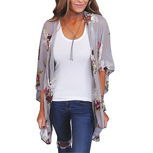 Chaqueta tipo kimono con estampado floral para mujer ZefeiWu 8390614328945
