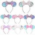 thumbnail image 4 of Mouse Ears Headbands Sequin Bow Hairband for Kids Girls Glitter Hair Accessories Halloween Party Creatures Theme Costume, 4 of 10