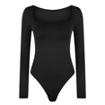 thumbnail image 7 of Aoochasliy Bodysuits for Women Clearance Long Sleeved Solid Color Light Velvet Trendy Square Neck Tight Fitting Cutout Jumpsuit, 7 of 7