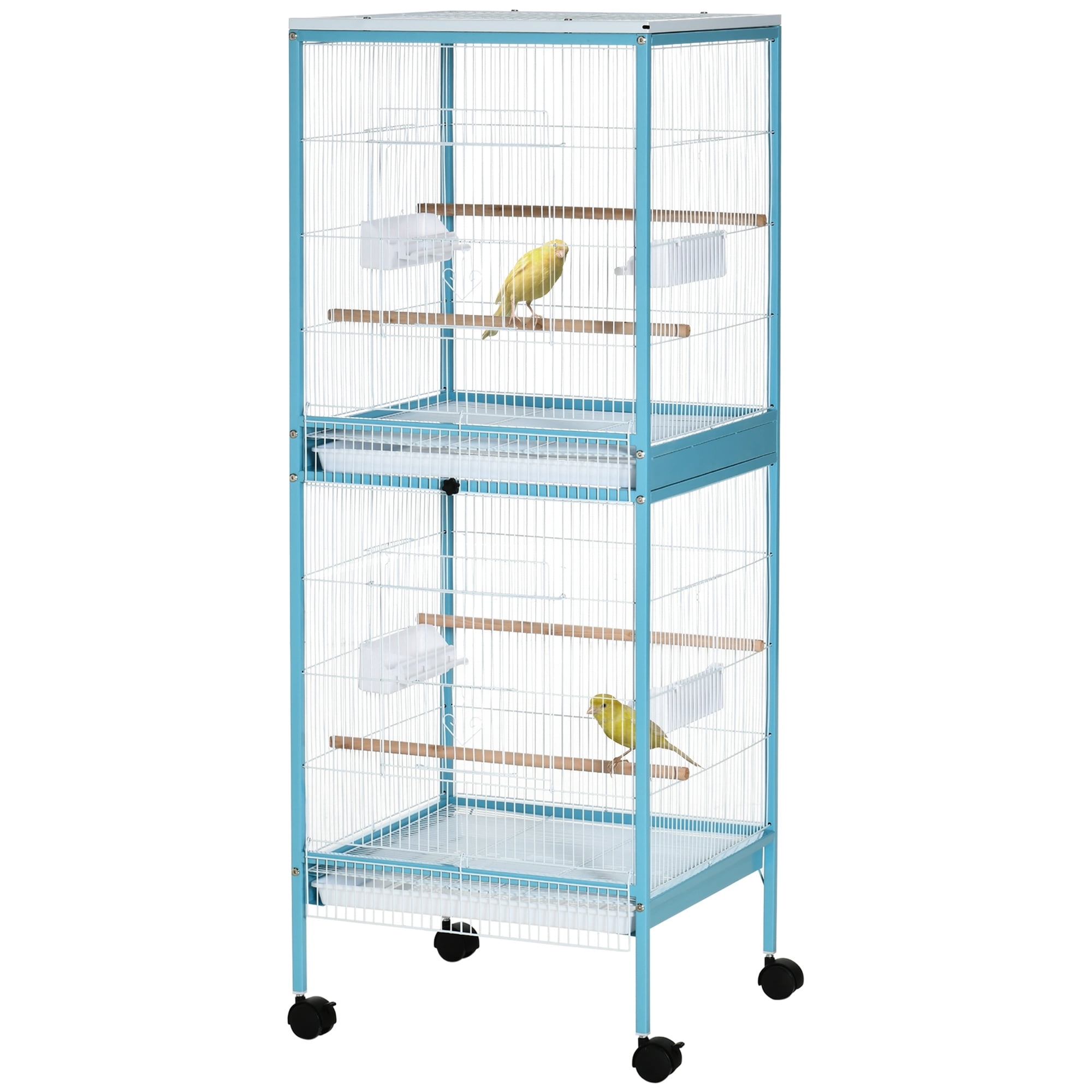 55" 2-in-1 Bird Cage Aviary for Finches & Budgies with Wheels, Indoor Parakeet House, Light Blue