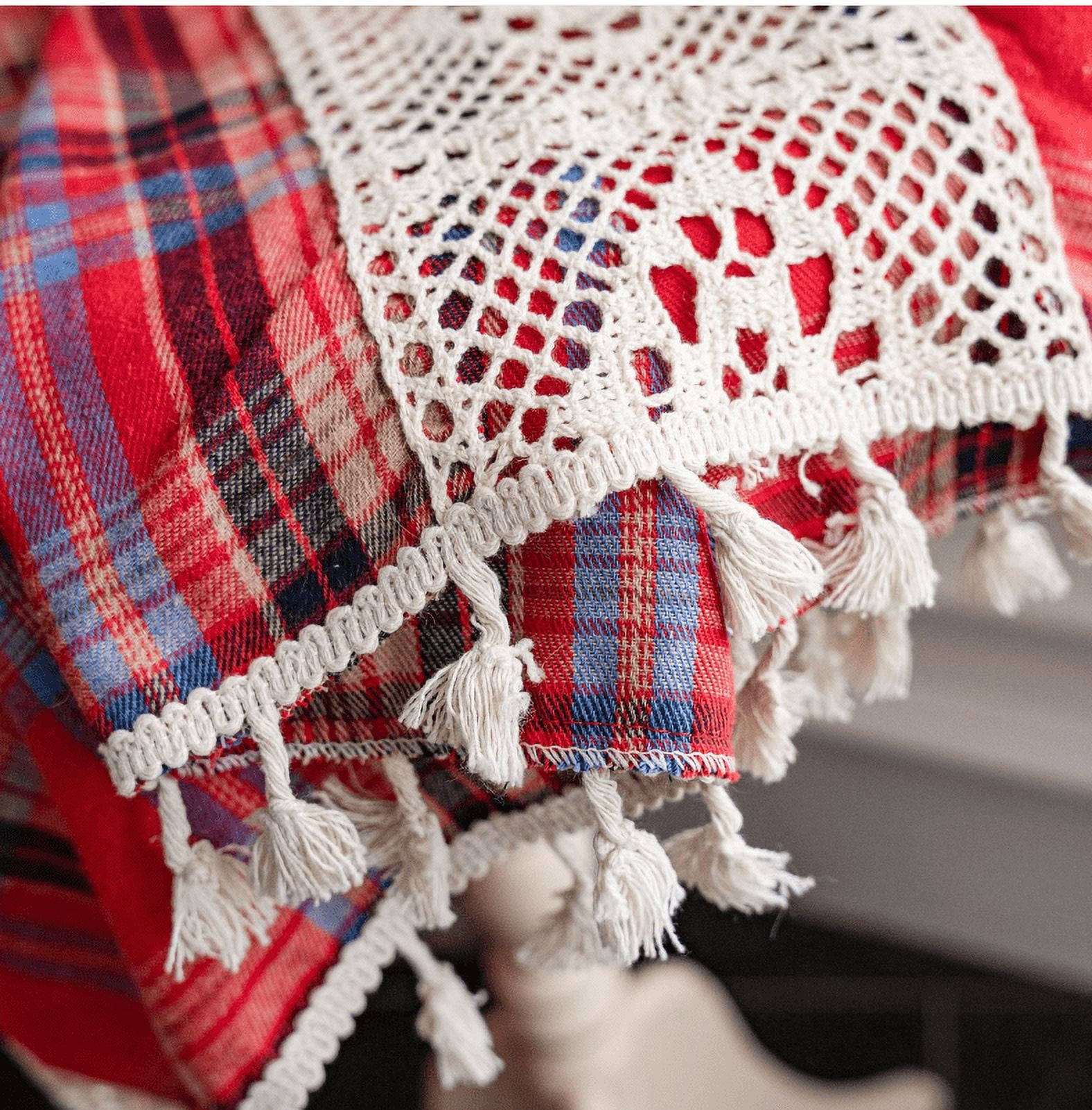 Boho Curtains Plaids for Bedroom, Semi Blackout Linen Farmhouse Tassels Window Treatment Bohemian Drape, Rod Pocket 1 Panel