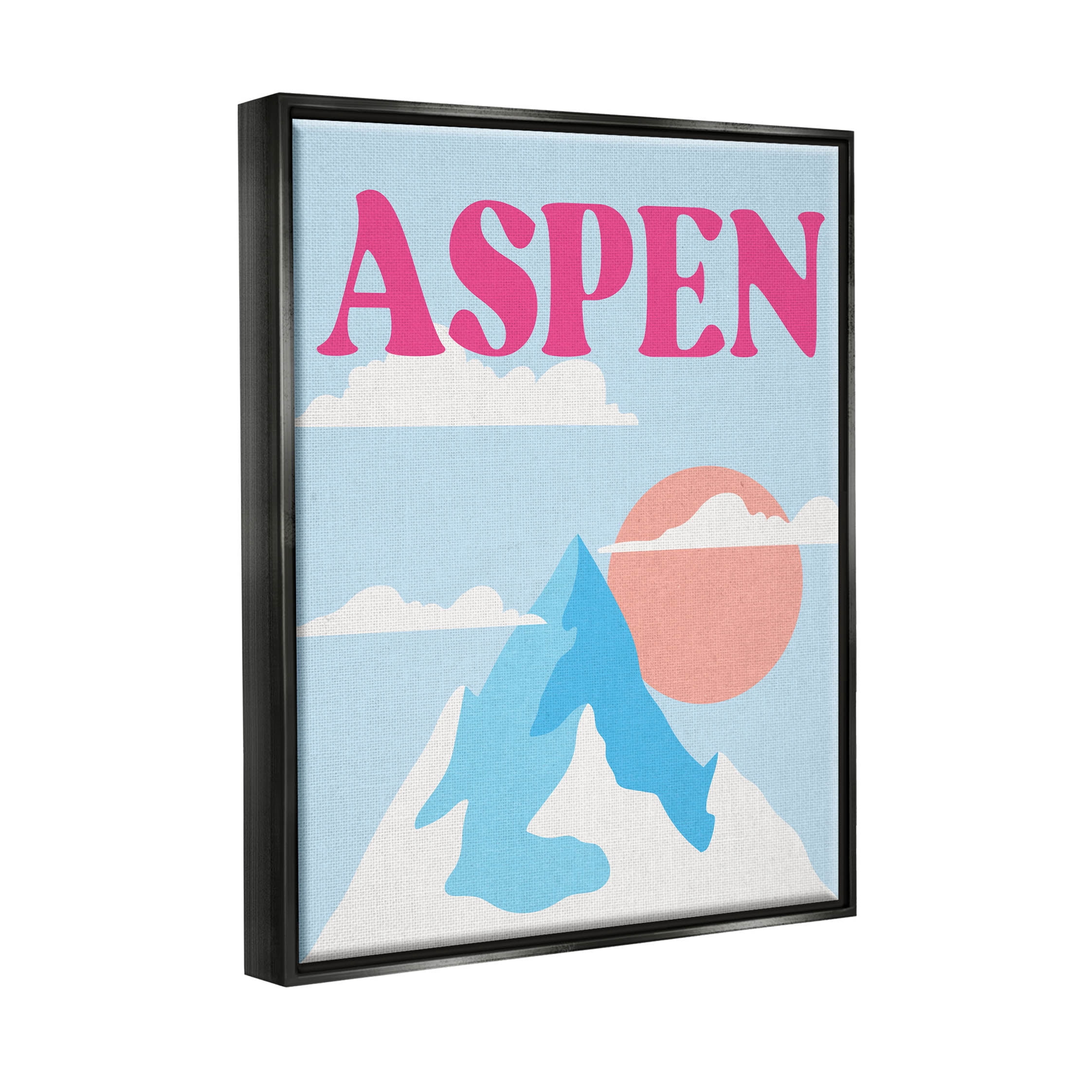 Stupell Industries Aspen Snowy Mountain Peak Graphic Art Jet Black Floating Framed Canvas Print Wall Art, Design by Lil' Rue