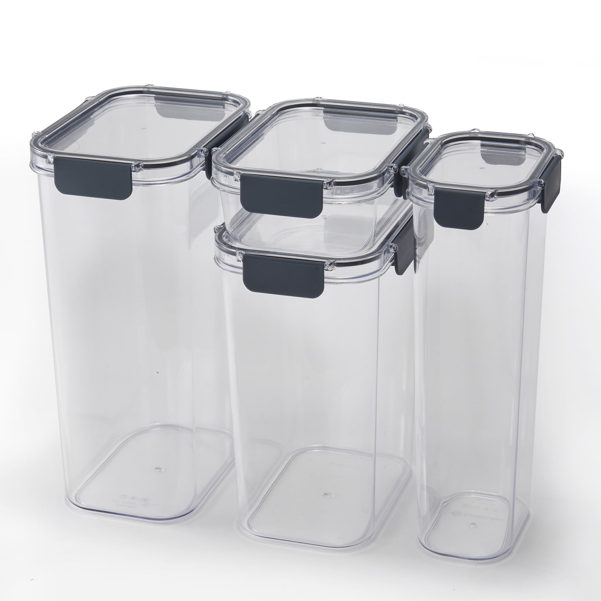Mainstays 4PK Rectangular Tritan Canister Set, Clear Lid and Grey