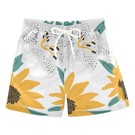 Sunflower Lily Leaves Boys Swim Trunks Board Shorts Beach Pants Bathing Bottoms 4T