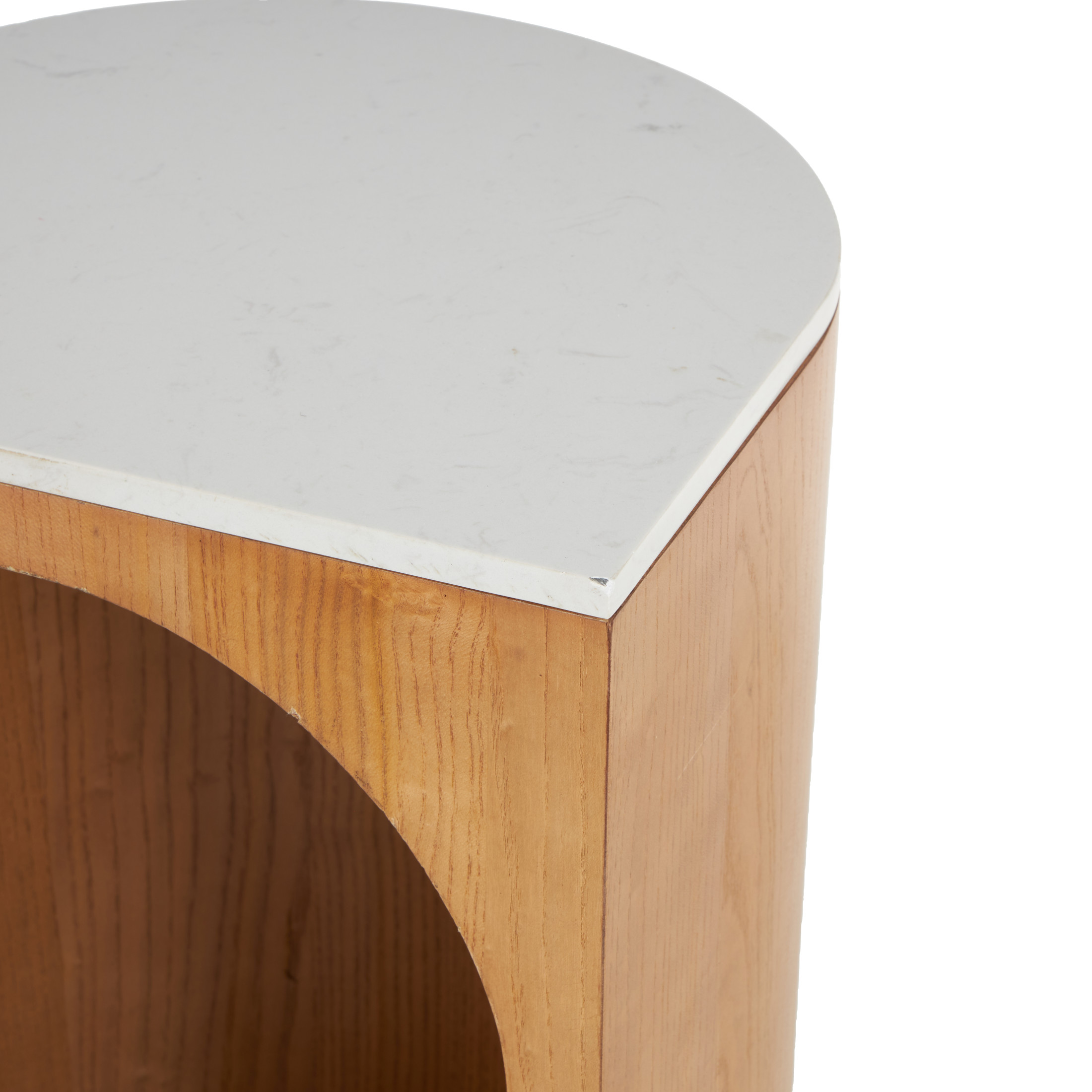 DecMode 16" x 23" Brown Wood Cutout Arch Accent Table with White Marble Tabletop, 1-Piece