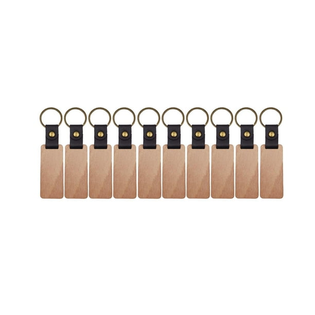 10 llaveros de madera con forma de llavero, con cierre de cinturón, para llaves, etiquetas para bolsos, colgantes, bricolaje. Rectangular